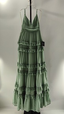 Lulus Women Lavish Perfection Sage Green Ruffled Tiered Maxi Dress X-Small