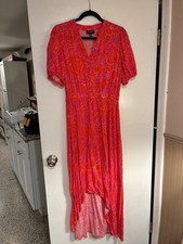 MSK Women's Pink and Orange Floral Print High-Low Midi Dress