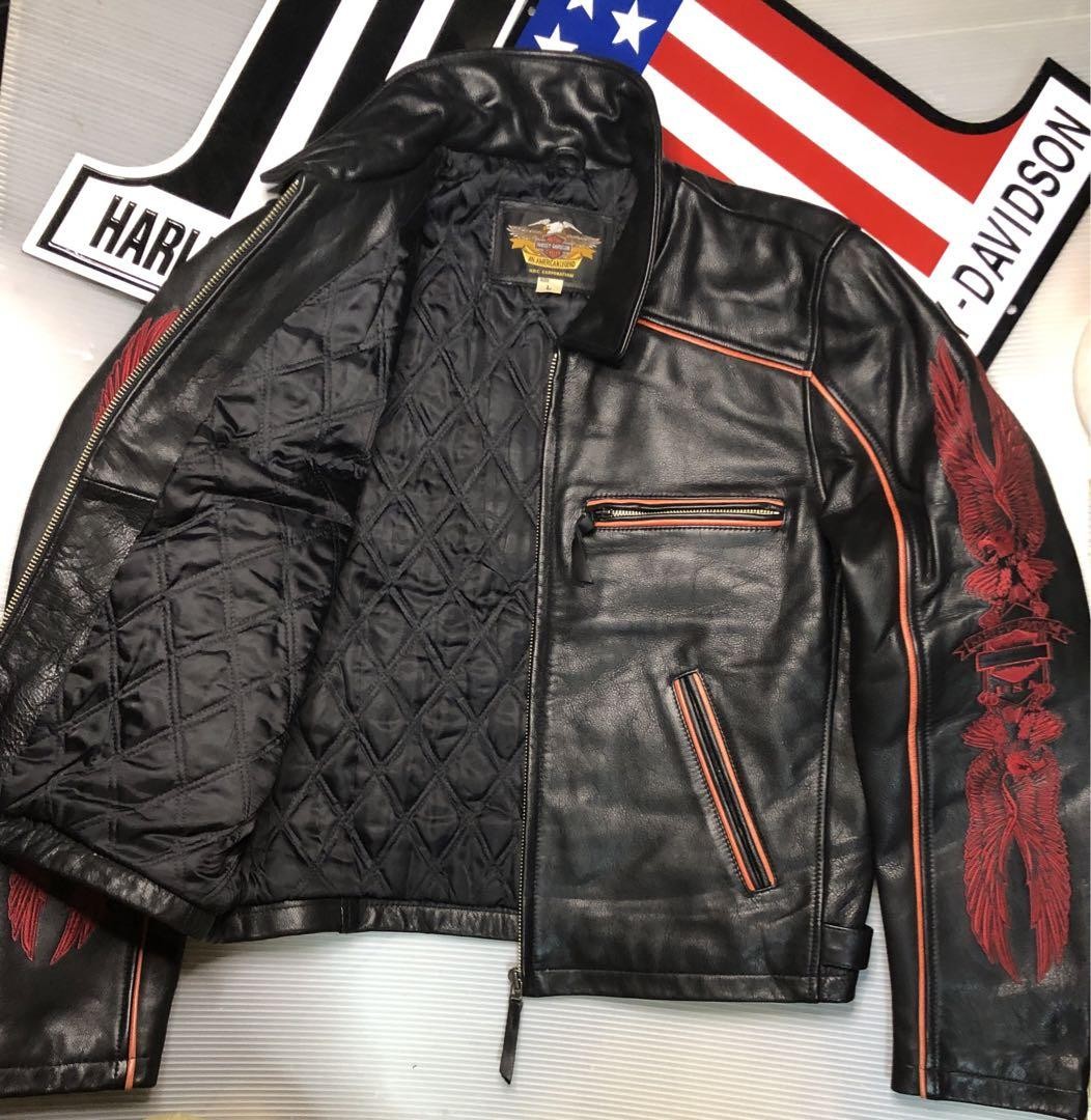 [Rare] Harley-Davidson Goat & cowhide riders jacket Size: L Black/Red From JAPAN image 5