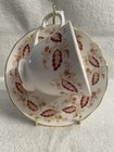 257e Vintage Queen Anne Gold & Burgundy Floral & Leaf Teacup & Saucer 8574 D577 — photo 1