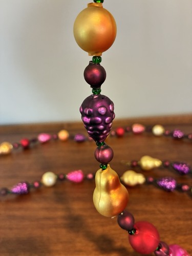 Vintage Mercury Glass Bead Garland Fruit Pear Grapes Orange Apple 68” Strand