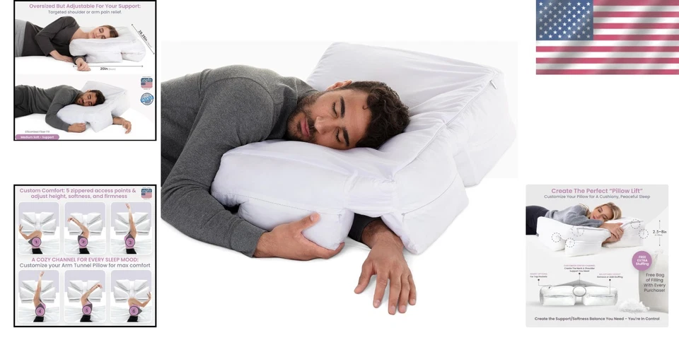 Medium Soft Fill Rectangular Pillow with Arm Slots - Perfect for Enhanced Sleep - Image 2 of 4