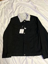Fashion Men's Black Sherpa Lined Button Front Jacket w/ Pockets Size L