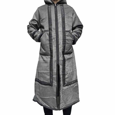 Winter grau Kapuze Wildleder Kunstfell Langarm Cape Mantel Jacke Farwa Baja