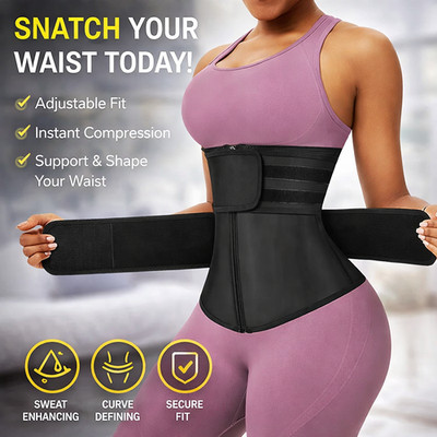 Adjustable Waist Trainer for Women   Double Belt Neoprene Corset with Zipper