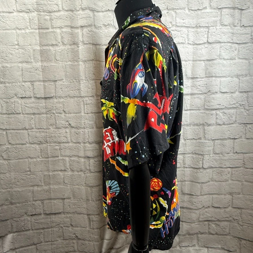 VTG Planet Hollywood Camisa Boton Abotonada Negro Hombre L 1991