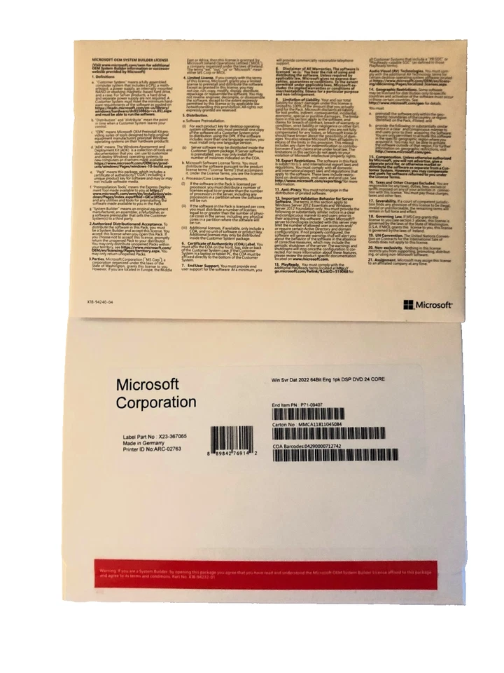 Microsoft Windows Server 2022 Datacenter 64 bit 24 CORE P71-09407