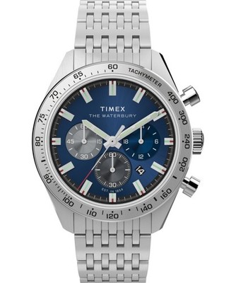 Mens Wristwatch TIMEX WATERBURY TW2Y18500 Chrono Stainless Steel Blue Sub 100mt