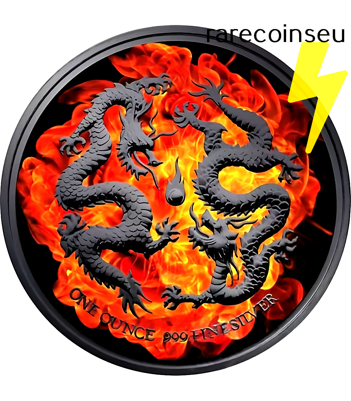 BURNING DOUBLE DRAGON 1 Oz Silver Coin 2$ Niue 2018 extrem rare coin 200Ex.