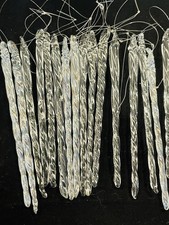 16 Vintage Hand Blown Glass Clear White Twisted Icicle Christmas Ornaments 5  