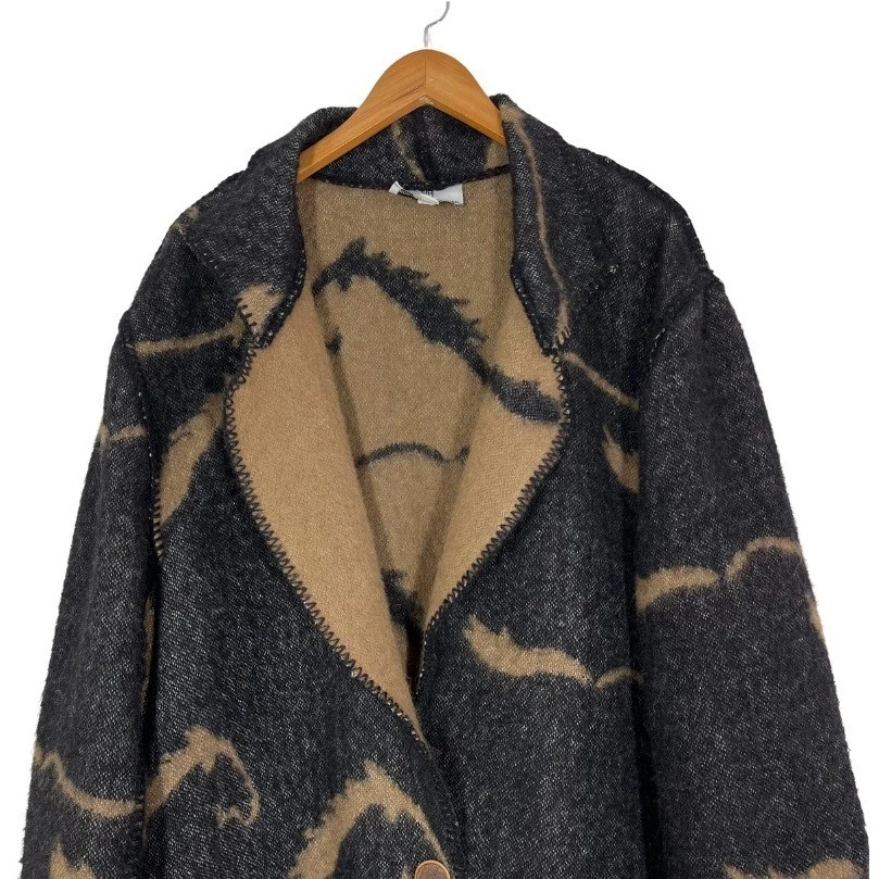 Abrigo Chaqueta de Lana Vintage Estampado de Caballo Robben Alexander New York Gris Tostado Talla L EE. UU. Foto 2 de 4