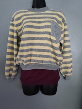 Woman's Vintage Size Small Another Day Long Sleeve Grey/Yellow Stripe Sweater