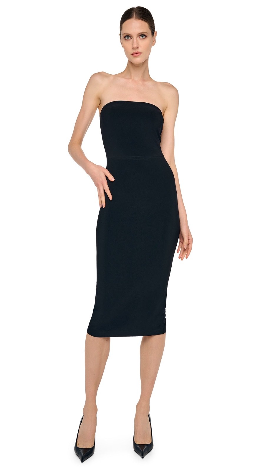 $175 - NORMA KAMALI Women's Bodycon Strapless Dress to Knee Midi - Black - XS 34