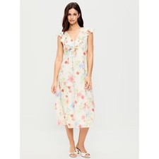 Old Navy Ruffle Sleeve Fit & Flare Midi Dress in White Floral Size XL