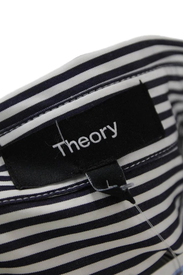 Blusa Theory Mujer Negra Rayas Algodón Cuello Abotonado Manga Larga Talla L Foto 4 de 4