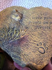 Pet Memorial Stone Gray Cat Garden Stone Heart Cats LeavePaw Prints On Our Heats