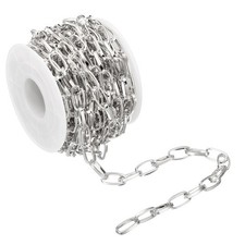 16.4 Feet Cable Chain with Spool, Flat Link Chain Twisted for Jewelry, Silver