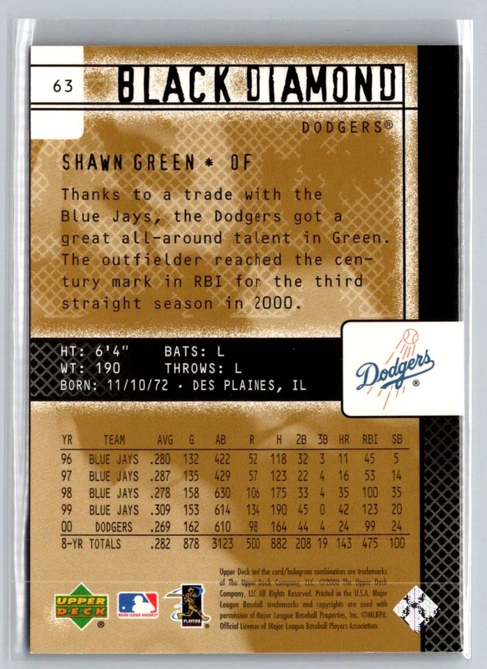 2000 Upper Deck Black Diamond Rookie Edition #63 Shawn Green - Image 2 of 2