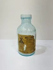 Late 1800’s Glass Bottle Mellin’s Infant’s Food W Label Glass D-G  Co.  BOSTON