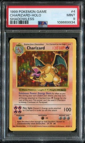 Pokemon Charizard Shadowless Base Set Holo #4/102 PSA 9 MINT 1999