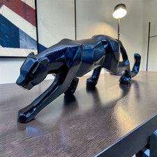 Black Leopard Resin Ornament Abstract Geometric Animal Decor Modern 24cm