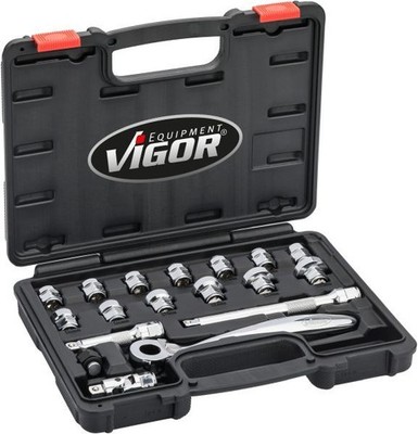 VIGOR STECKSCHLÜSSELSATZ 18-teilig 3/8''Zoll für AUßENSECHSKANT FLACH HOHL V6202