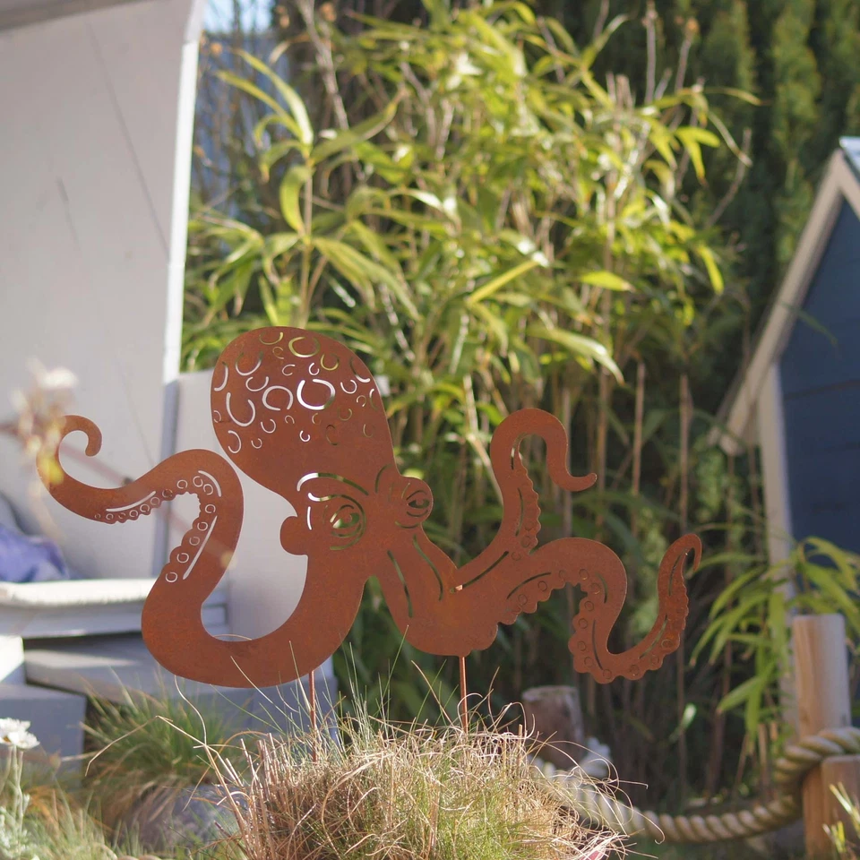 UNUS® Gartenstecker Octopus Tintenfisch Rostoptik Gartendekoration Roststecker - Bild 4 von 4