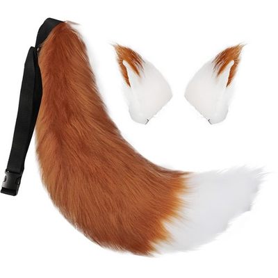 #ad Faux Fur Wolf Fox Tail and Clip Ears Kit Halloween Animal Costume Accessories... $25.71