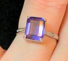 Fine Sterling Silver 925 Emerald Cut Natural Amethyst Gemstone Ring Sz 7