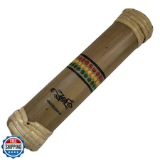 8" Bamboo Rainstick - Painted Rasta Gecko Design, Small Size Rain Maker Instr