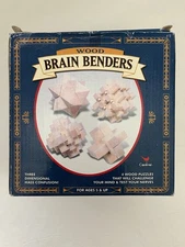 VTG 2000 Cardinal 3D Wood Brain Benders 4 Brain Teaser Puzzles & Instructions