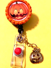 Halloween Pumpkin 8 Id badge holder retractable alligator clip