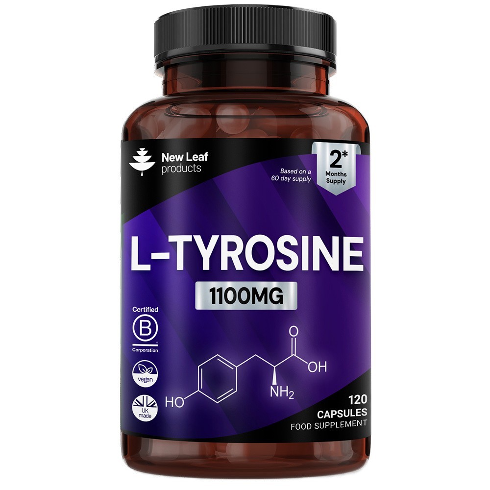 L-Tyrosine Capsules - 1100mg Per Serving - 120 Vegan Amino Acid Supplements