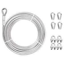 3/6" Galvanized Steel Cable,  7x9 Strand Aircraft Cable with Loops, 10FT 1