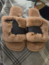 NEXT Sweet Sausage Dog Brown Plush Faux Fur Mule Slippers Size S 3-4 Brand New