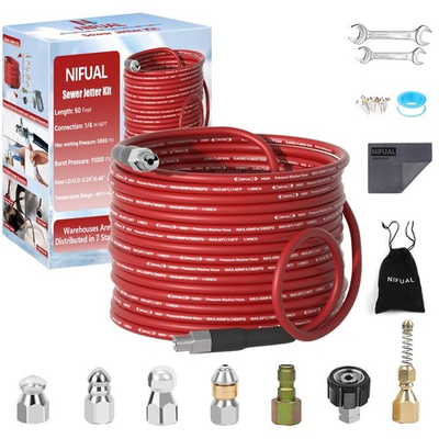 #ad NIFUAL 50ft Sewer Jetter Kit 5800PSI Pressure Washer Drain Cleaner 1 4quot; NPT Nozz $65.98
