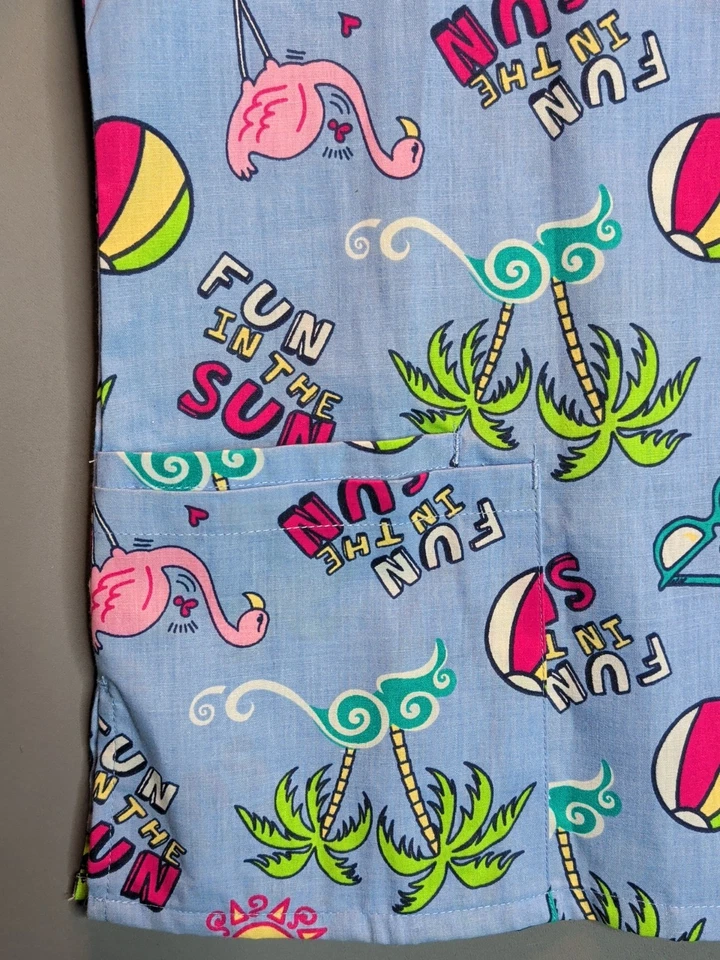 Scrub Top 女式中号 Carol’s Scrubs Summer Flamingos,Fun In The Sun — 第 2/4 张图片