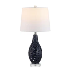 Lighting Collection Harlem Trellis Navy Ceramic 26-inch Bedroom Living Room H...