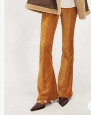 FREE PEOPLE Penny Pull-On Whiskey Brown Ribbed Velvet Flare Boho Party Pants SM
