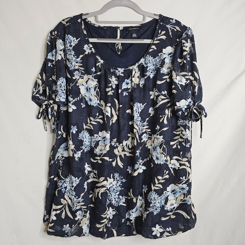 TAMARA H Floral Blouse Tunic Top NAVY BLUE size 1X Fairy Boho Bloomcore Whimsy - Picture 2 of 7