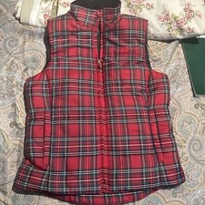 Chaps Red Plaid Puffer Style Vest Xl Christmas Tartan Zip Up Small Womens Polo