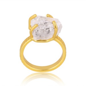 Authentic 18K Gold Plated Specific Raw Shape Herkimer Diamond Ring Healing Crystal Jewelry