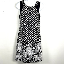 International Concepts Dress sz S Navy Blue White Floral Retro Mod Art Gallery