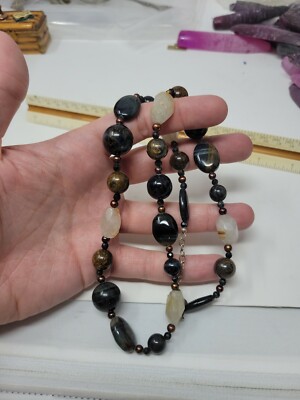 Vintage Barse Sterling Silver Stone Bead Necklace 24''