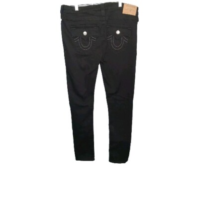 True Religion Womens Jeans 34x32 Black World Tour Skinny Flap Dark