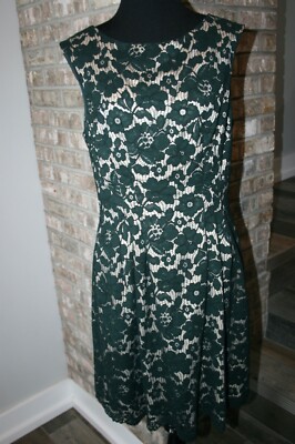 vince camuto cocktail dress Womens Green Lace Floral Sleeveless Lined SZ 10 Style:D515-FT Red Dress | Blue Category_Most Wanted/Selected/Party Party dresses neck Dress