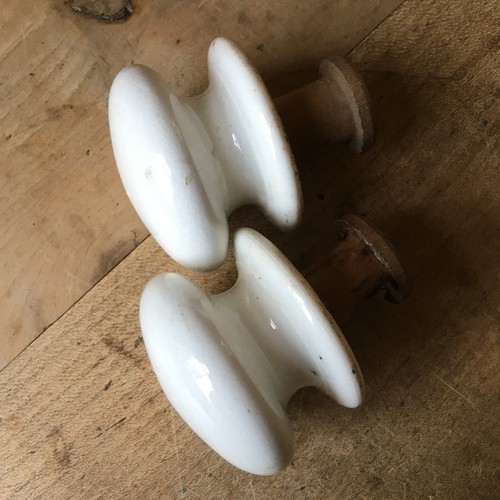 Pair Of Antique Ceramic Pottery Drawer Knobs Handles Victorian Pottery Pulls OLD - Picture 5 of 8