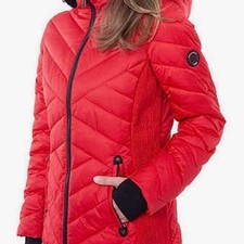 Nautica Women Jacket Red Black Puffer Water Resist Quilted Pile Size M