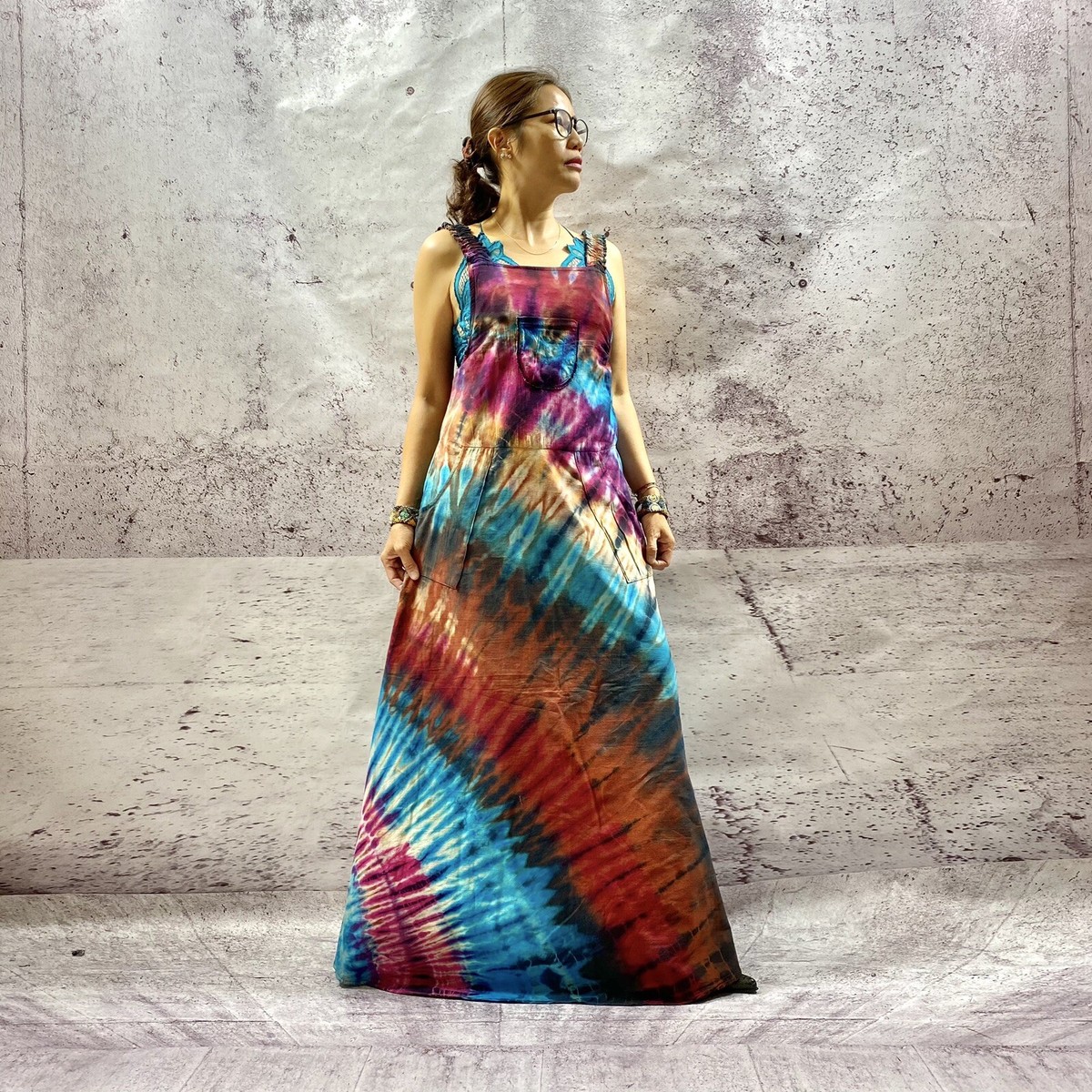 Handmade Boho Baggy Hippy Sleeveless Tie Dye Overall Bib Maxi Dress Cotton  NWT | eBay