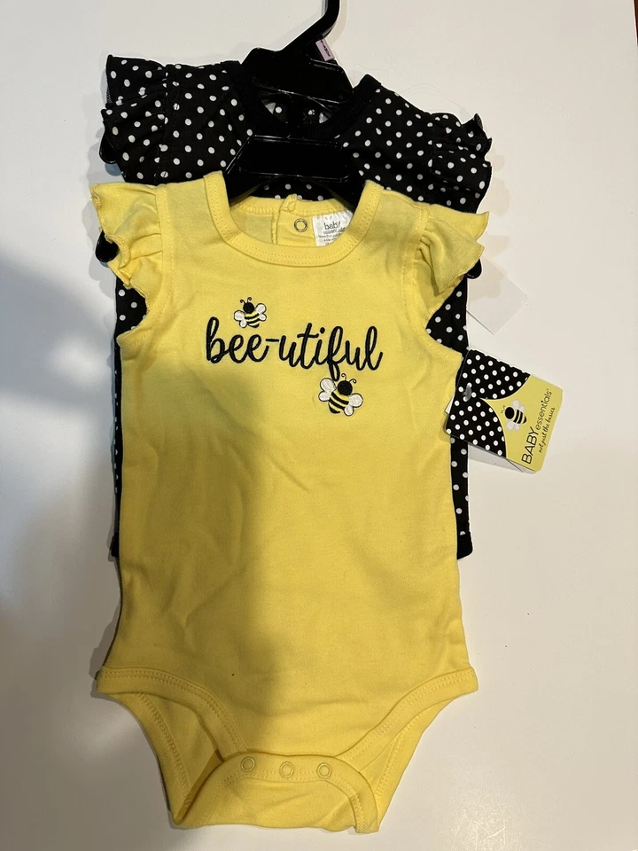 Baby Essentials Infantil Niñas Amarillo Abeja - Hermoso Conjunto de Dos Body de Una Pieza Foto 4 de 4
